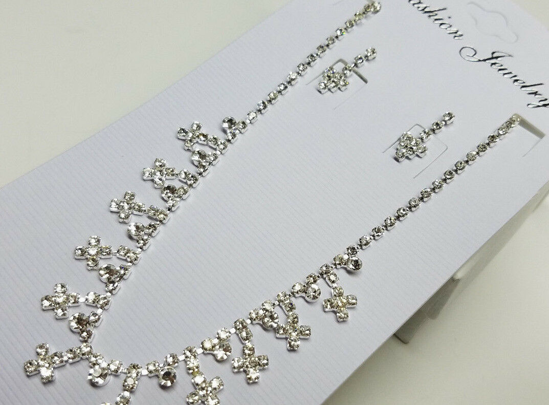 CRYSTAL RHINESTONE NECKLACE & EARRINGS WOMEN'S SET Wedding Bridal Prom Party
