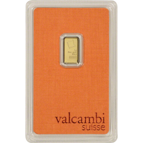 1 gram Gold Bar - Valcambi Suisse - 999.9 Fine in Sealed Assay