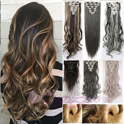 Real Natural New Clip in Hair Extensions 8 Pieces Full Head Long As Human  H817
