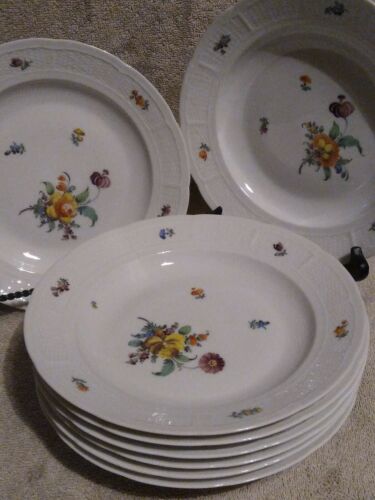 Antique Nymphenburg Porcelain Soup Bowls Floral With  Waffled Wicker pattern