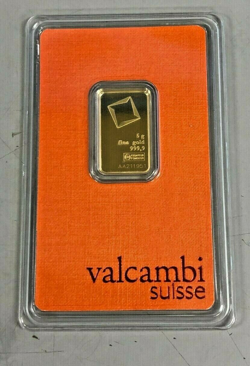 Valcambi Suisse 5 Gram Gold Bar .9999 Sealed With Assay Certificate 24 Karat