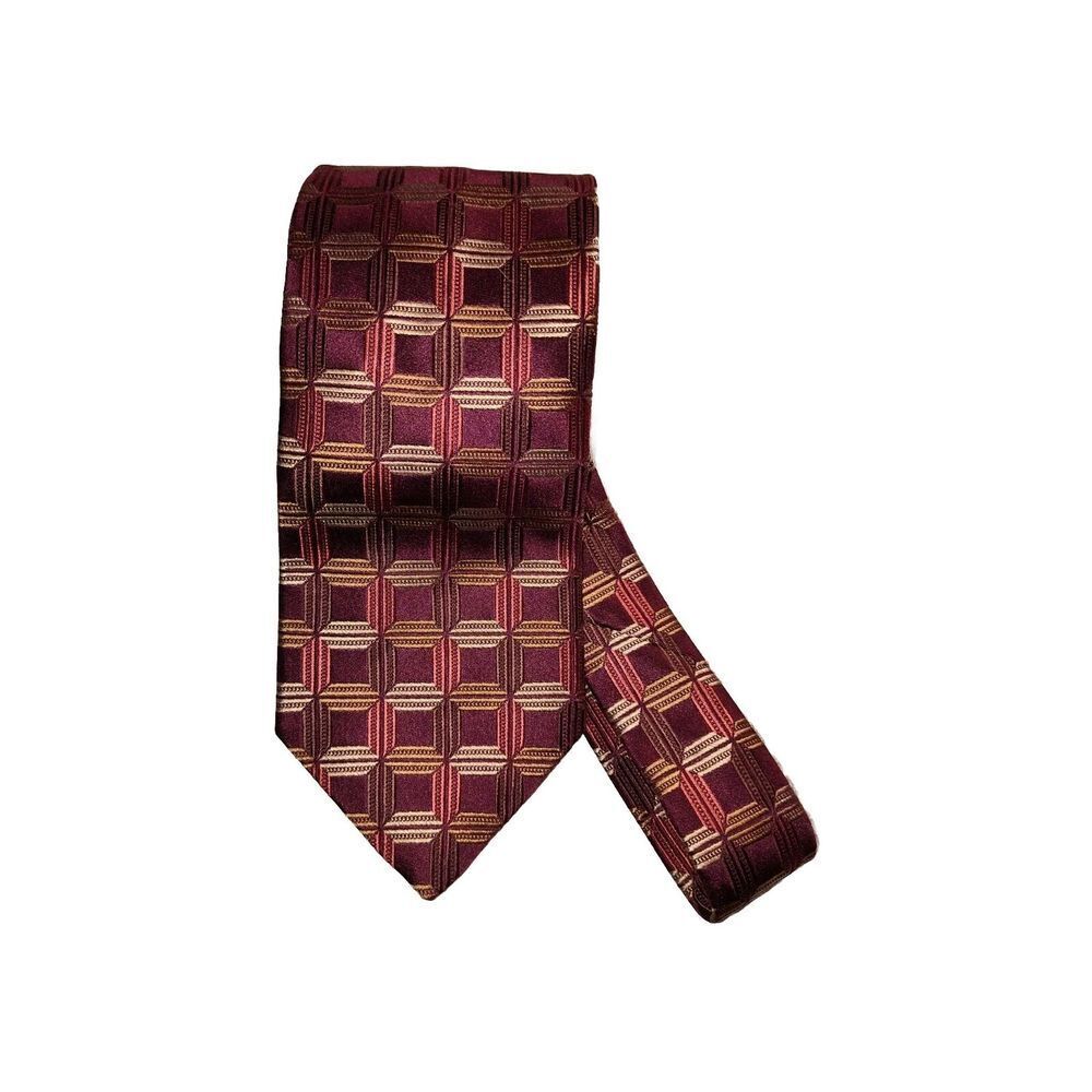 MURANO 100% Silk Italian Geometric Maroon Mens Tie 59