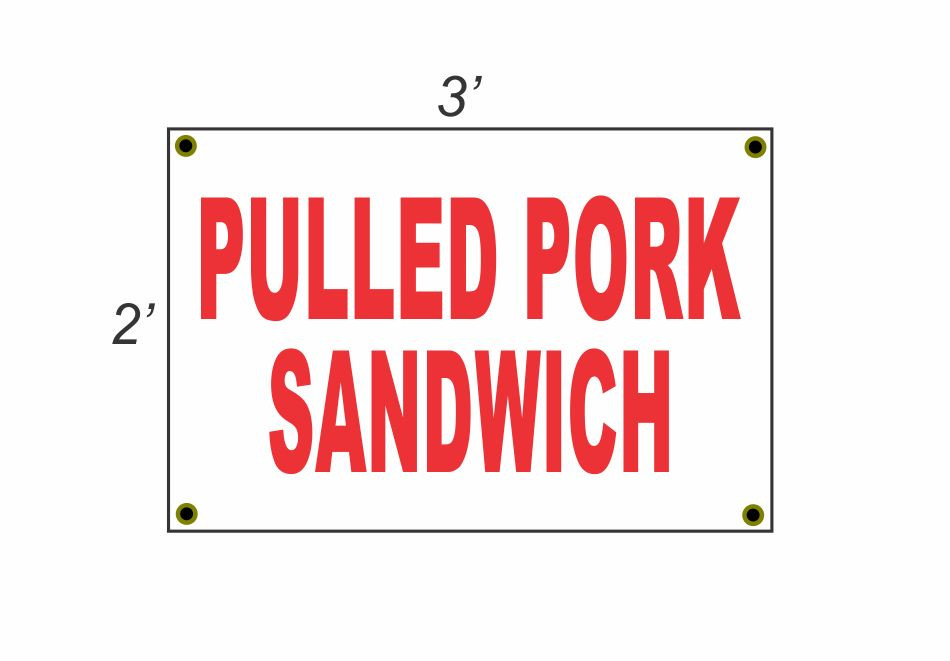 Double Pulled Pork Sandwich Banner Sign Red & White Discount Size Price Brand New 2x3 Feet Sale Offer