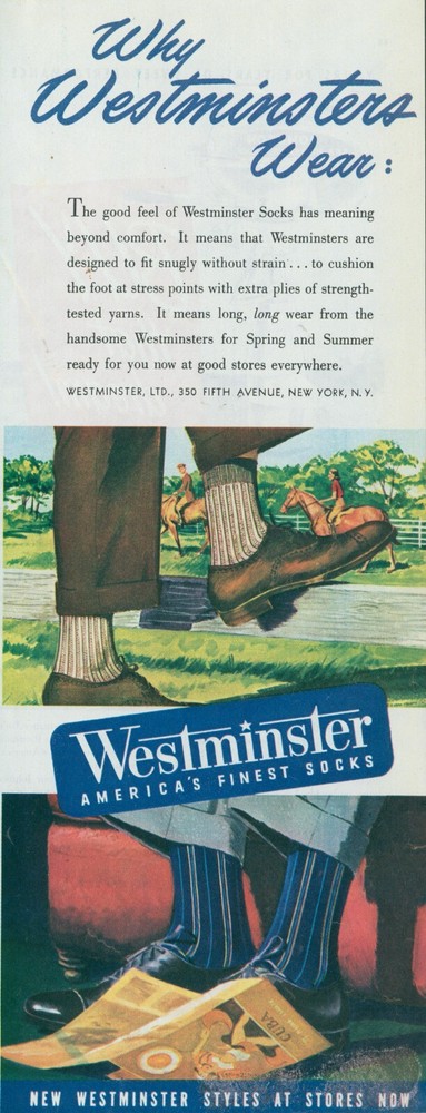 1948 Westminster Socks Horse Riders Riding Striped Finest Vintage Print Ad C11