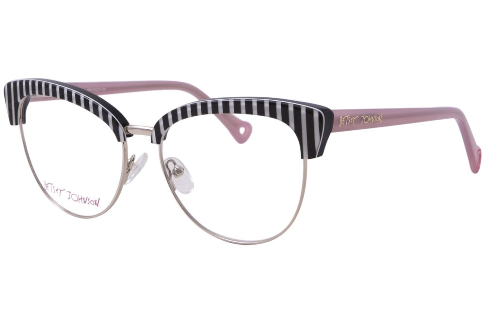 Betsey Johnson Punch PNK Eyeglasses Frame Women's Pink/Black/White Full Rim 53mm
