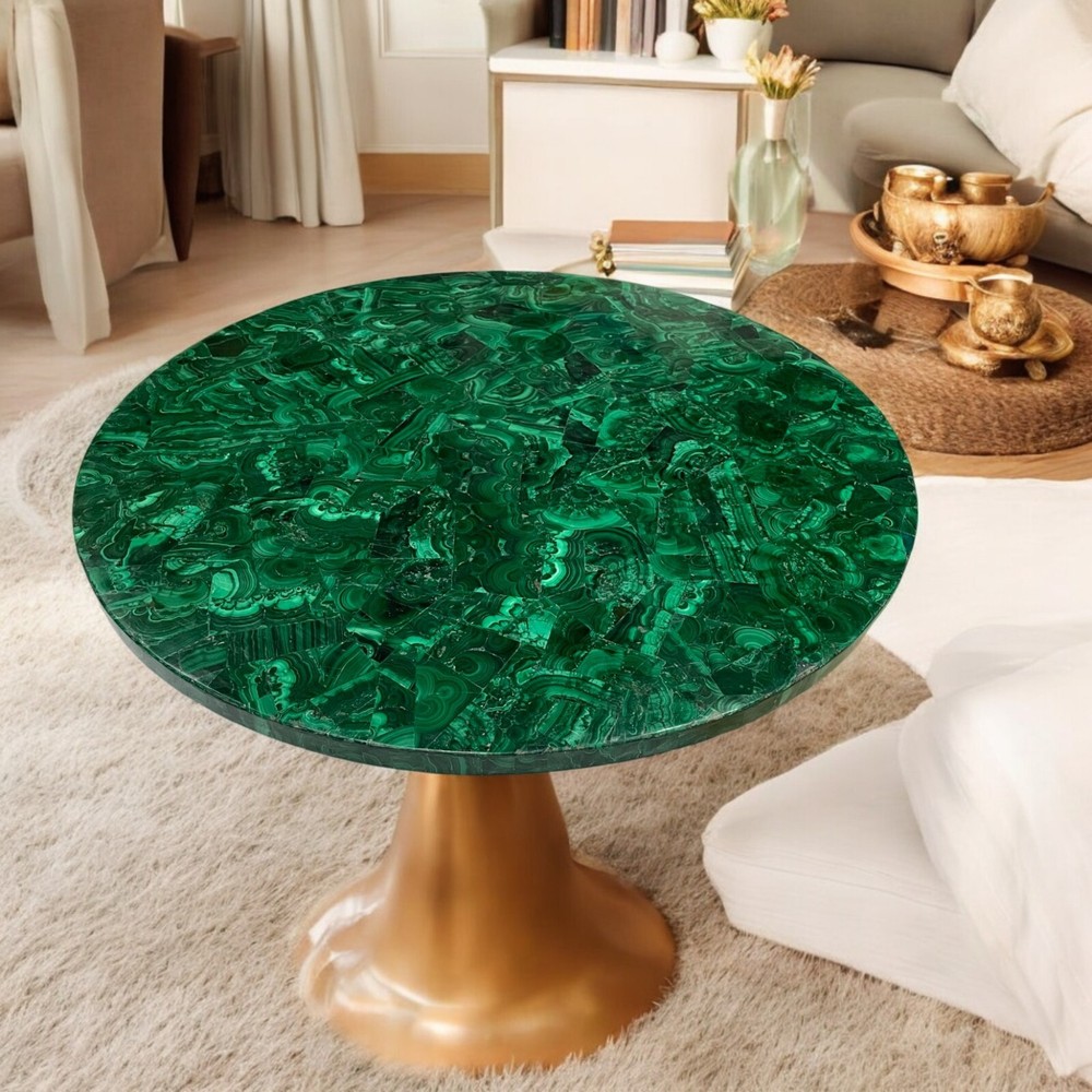 18-inch Round Malachite Coffee Table Handcrafted Artisan Design Premium Furniture