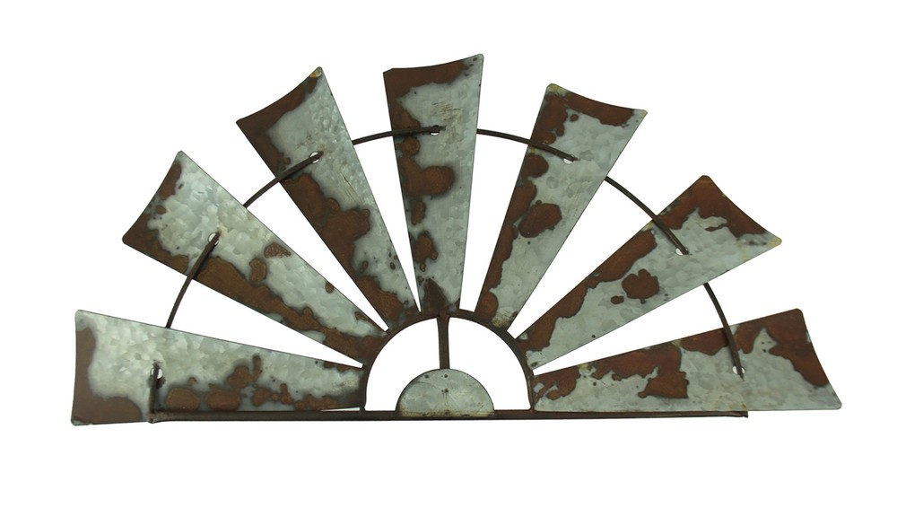 Zeckos 24 Inch Weathered Metal Half-Windmill Wall Sculpture