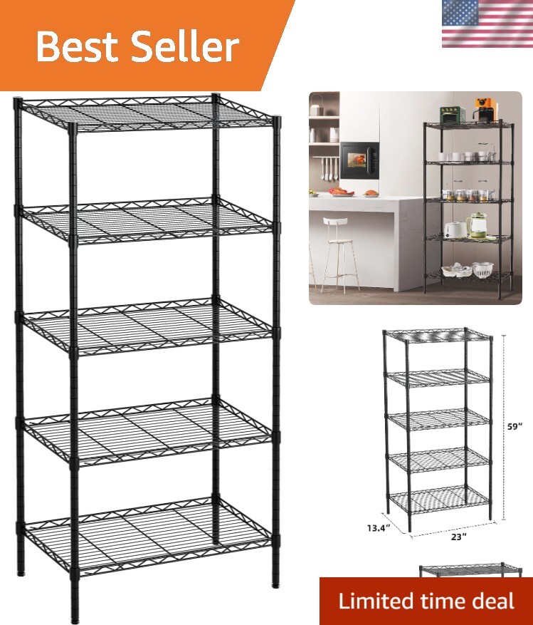 5-Tier Adjustable Metal Wire Shelving Unit for Garage Kitchen Storage Organizer