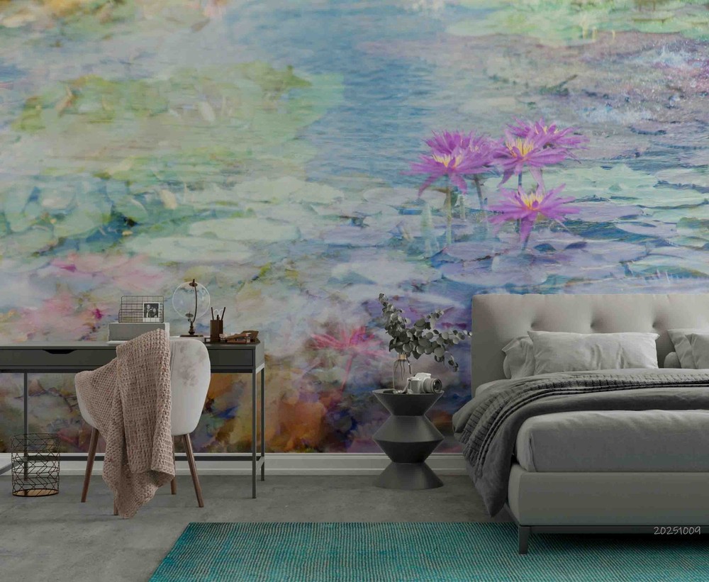 3D Lotus Pond Illustration Wall Murals Wallpaper Murals Wall Sticker