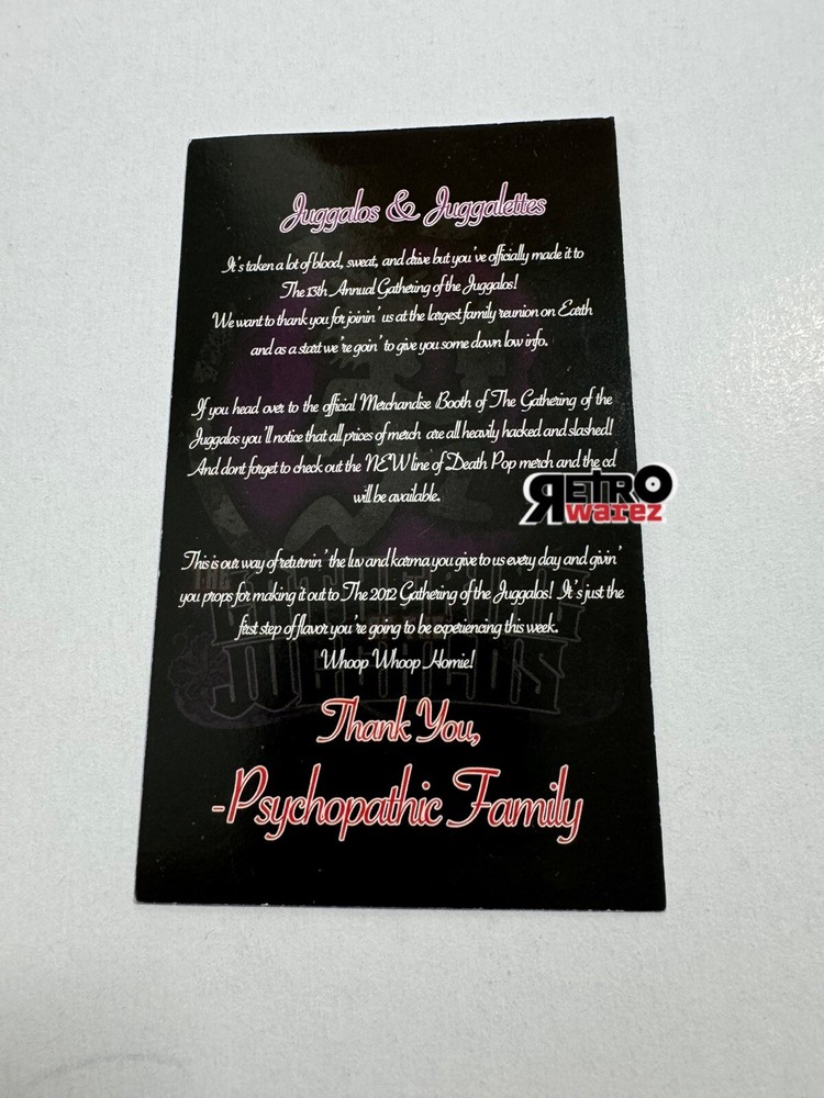 Psychopathic Records - Thank You Flyer 3x5” insane clown posse gathering juggalo