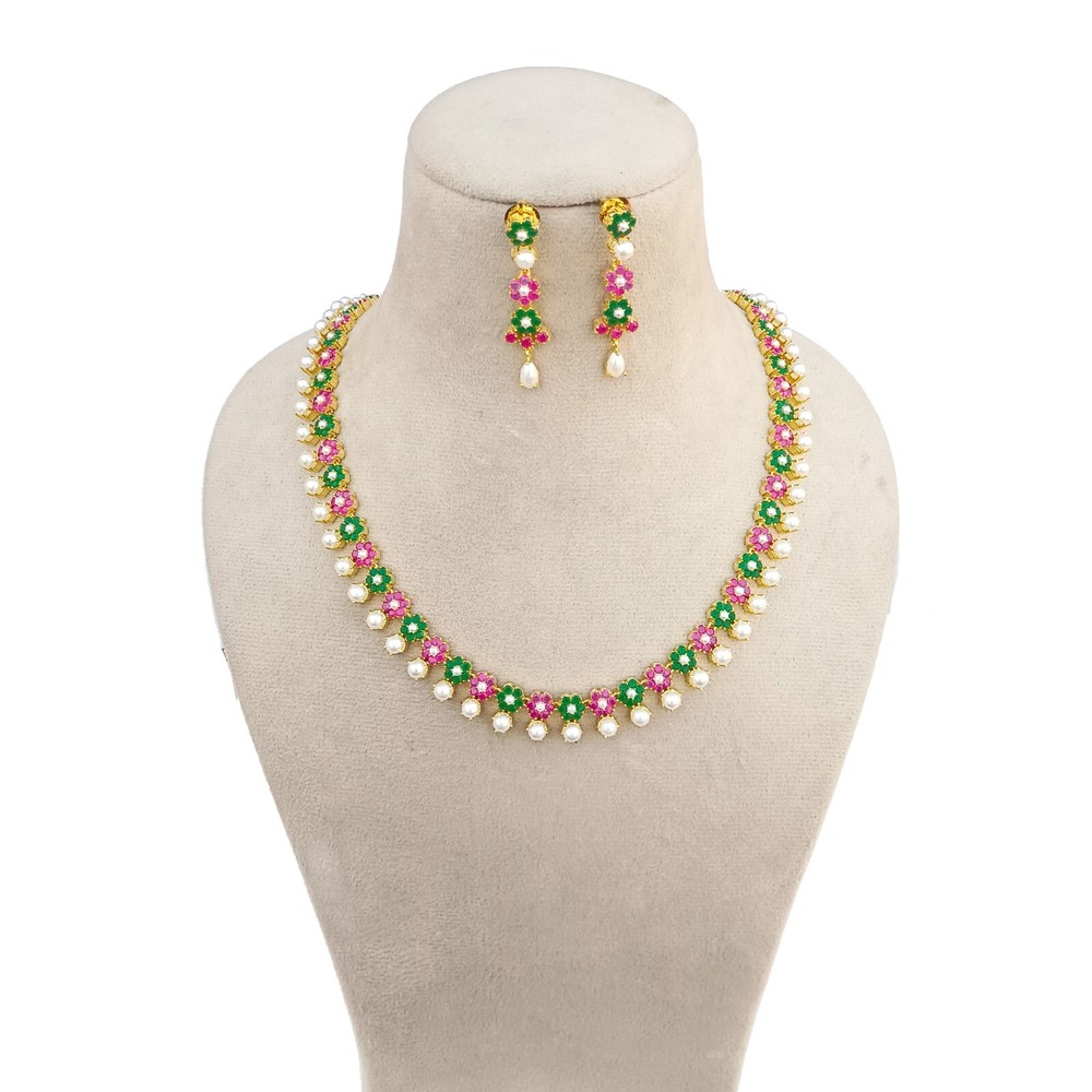 Multi  & Pearl Gemstone Necklace Jewelry , Gold plated Necklace, Gift For Her