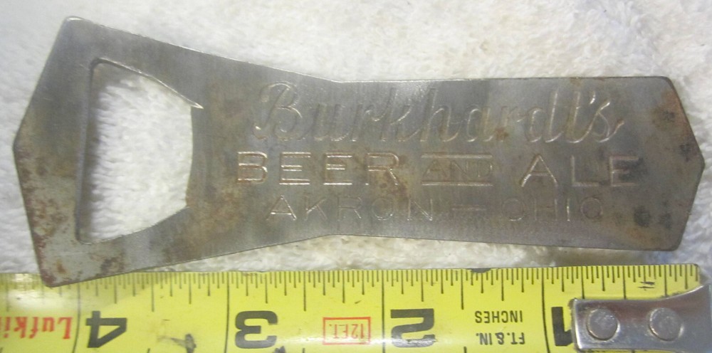 1930 s BURKHARDT'S BEER MUG ALE Bottle Cone Top Can Cap Opener Akron Ohio VTG