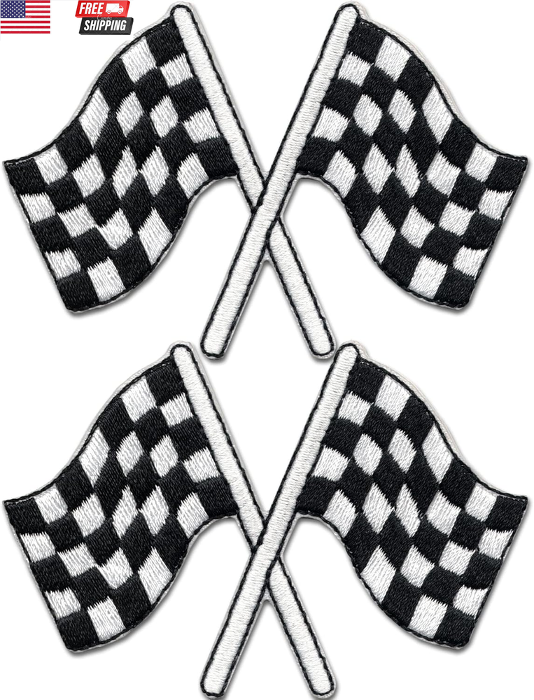 Checkered Racing Flag Patches 2-Pack Black & White Auto Finish Line