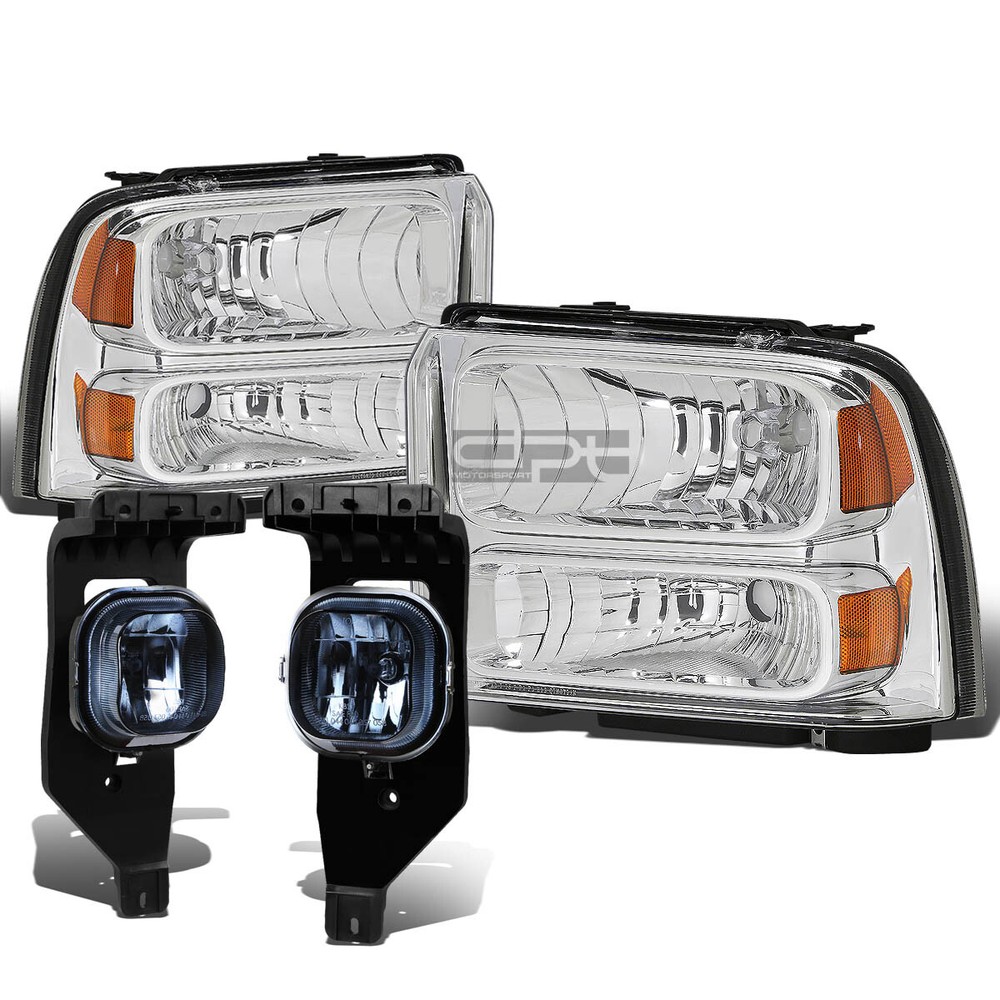 05-07 Super Duty Chrome Amber Headlight with Turn Signal & Smoked OE Fog Light  