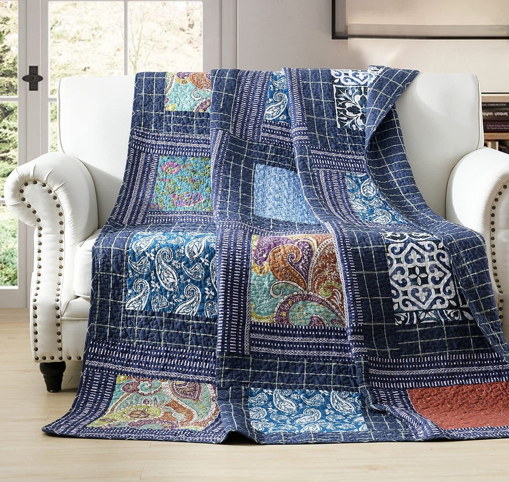 Twin Size Patchwork Cotton Quilted Throw Blanket for Couch Sofa Bed Cozy Comfort