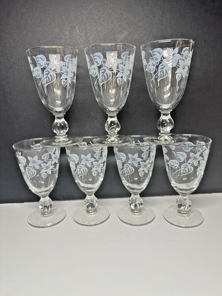 Libbey 4 oz White Floral Gold Trim Stemmed Juice Glasses Set of 7