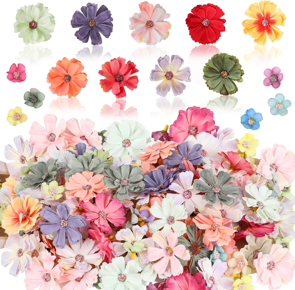 150Pcs Mini Faux Flower for Crafts,Artificial Flower Heads Daisy Peony Flower De