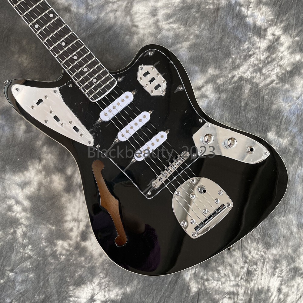 Semi Hollow Black Electric Guitar with Basswood Body Maple Neck & 3 Single Pickups