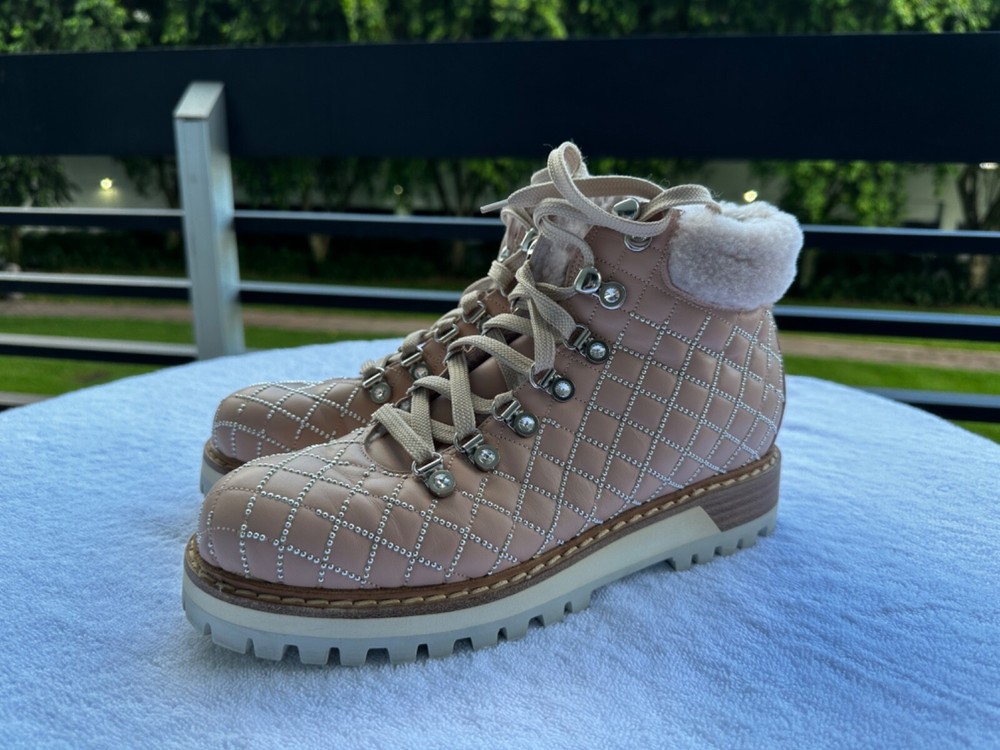 Le Silla St. Moritz Trekking Boots Quilted Pink Leather & Fur Trim Size EU 38.5.