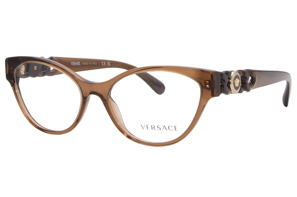 Versace VE3305 5028 Women’s Cat Eye Eyeglasses in Transparent Brown Full Rim Frame 55mm Stylish & Elegant Design