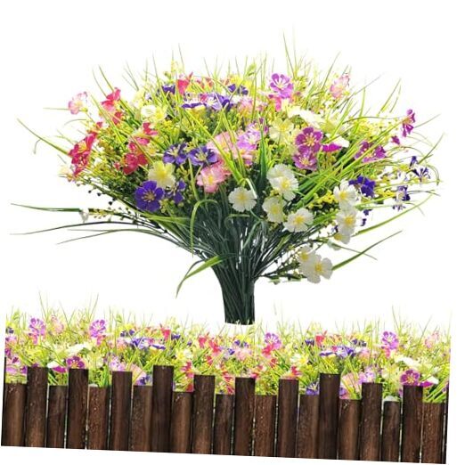 Bundles Fake Outdoor Wild Flowers Lifelike UV Resistant Mixed Colors 24