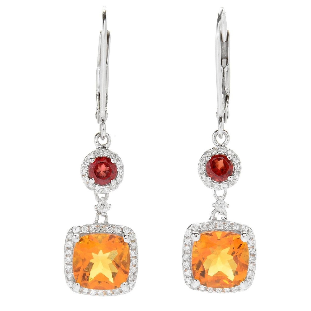 925 Sterling Silver Red Garnet Citrine Drop Dangle Earrings for Women