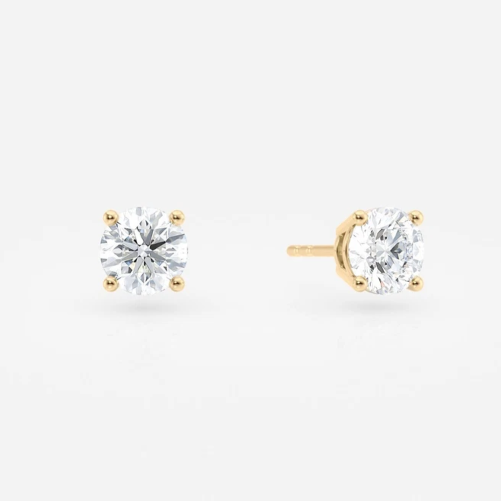 14K Gold Solitaire Lab Diamond Stud Earrings 1ct 2ct 3ct Round Cut