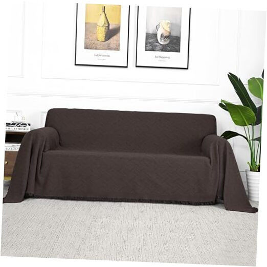 Chocolate Geometrical Couch Cover for 3-Cushion Sectional Sofa