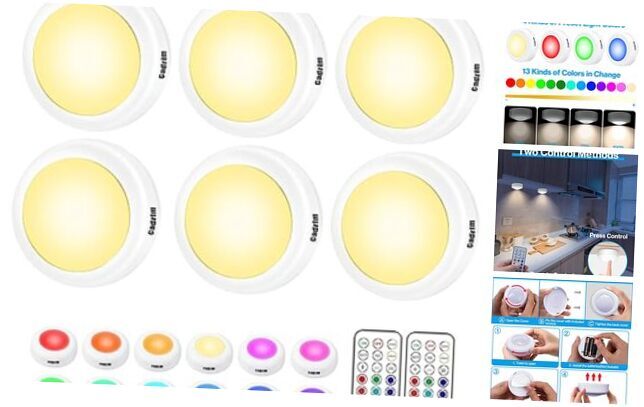Puck Lights, 6 Pack 13 Colors Changeable Under Cabinet Lights, Puck Lights