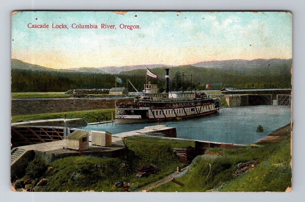 Antique 1909 Columbia River Cascade Locks Oregon Vintage Postcard