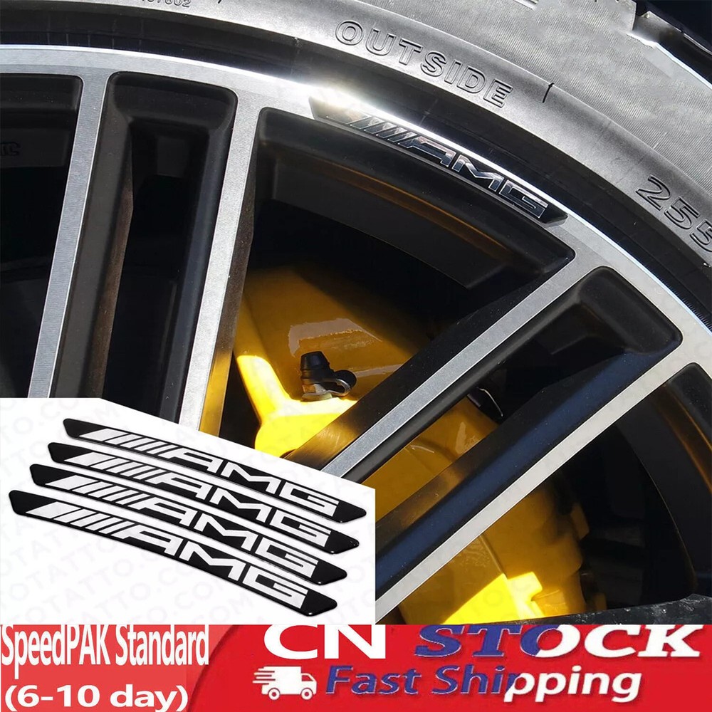 4PCS Black Silver 3D Sticker Decal For AMG Emblem Badge Sport Wheel Wheels Rim