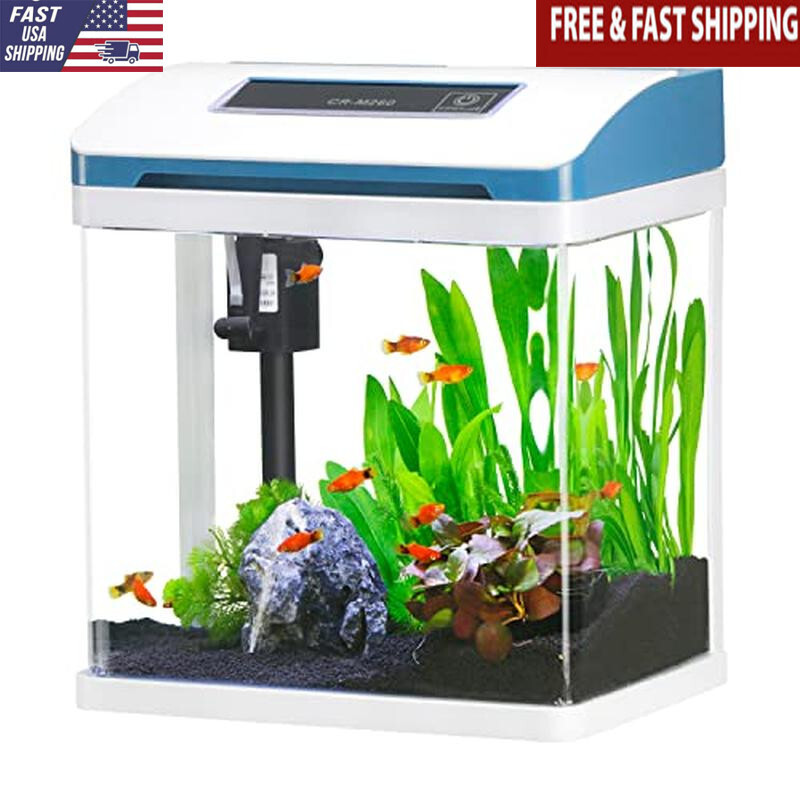 Self Cleaning 2 Gallon Glass Aquarium with Colorful LED Light for Betta Guppy Shrimp