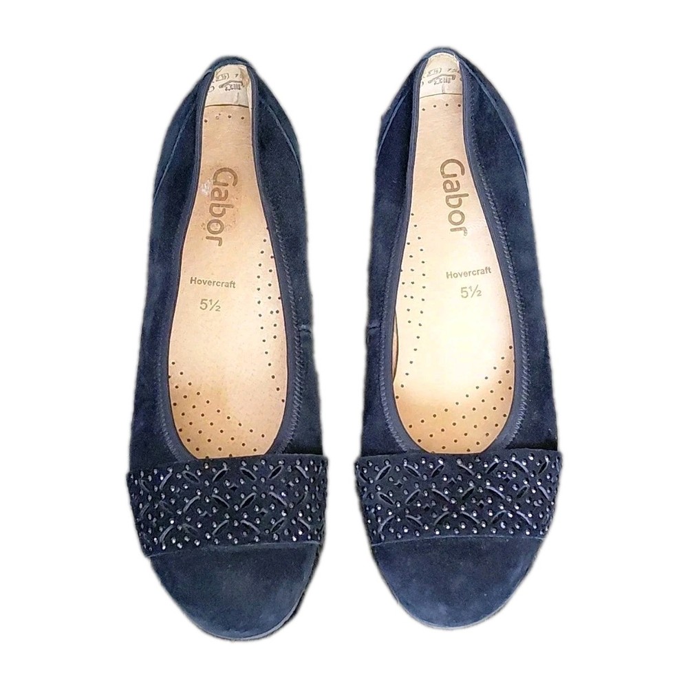 Gabor Black Suede Embellished Slip On Flats Hovercraft Sole Casual Comfort US 8