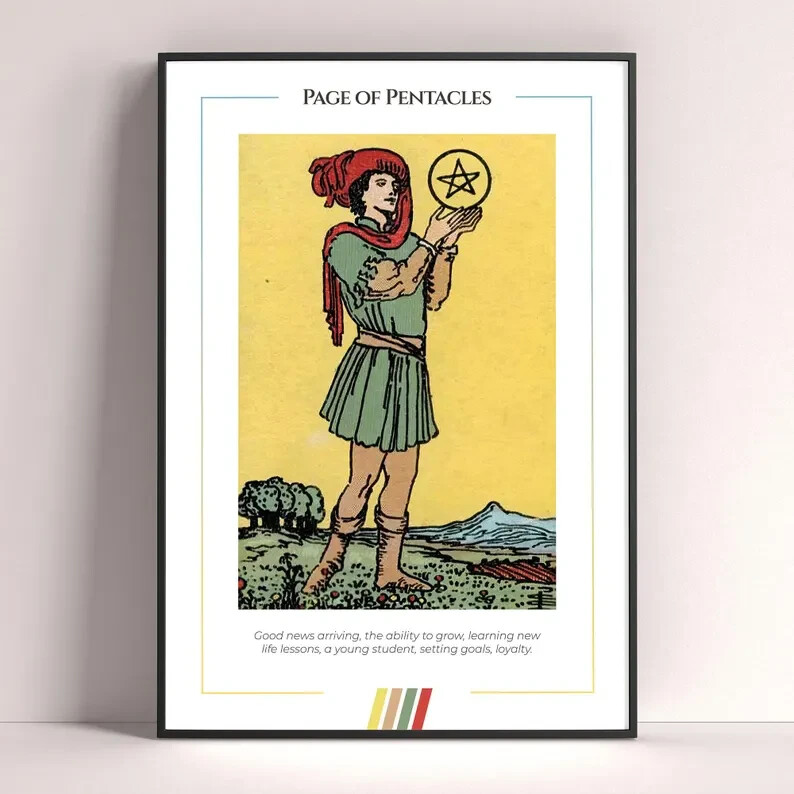 Page of Pentacles Tarot Card Art Print and Digital Download Poster  