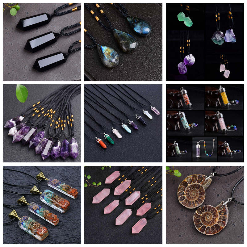 Natural Quartz Crystal Point Wand Pendant Energy Healing Gemstone Necklace Reiki Amulet