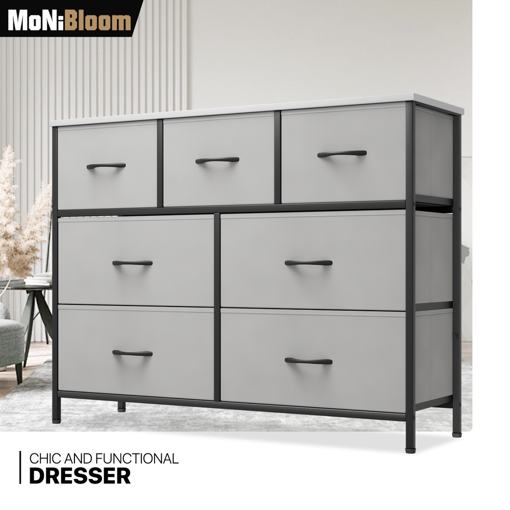 7-Drawer Gray Fabric Dresser for Bedroom Furniture Storage and Organization with Chest Drawers and Compact Design