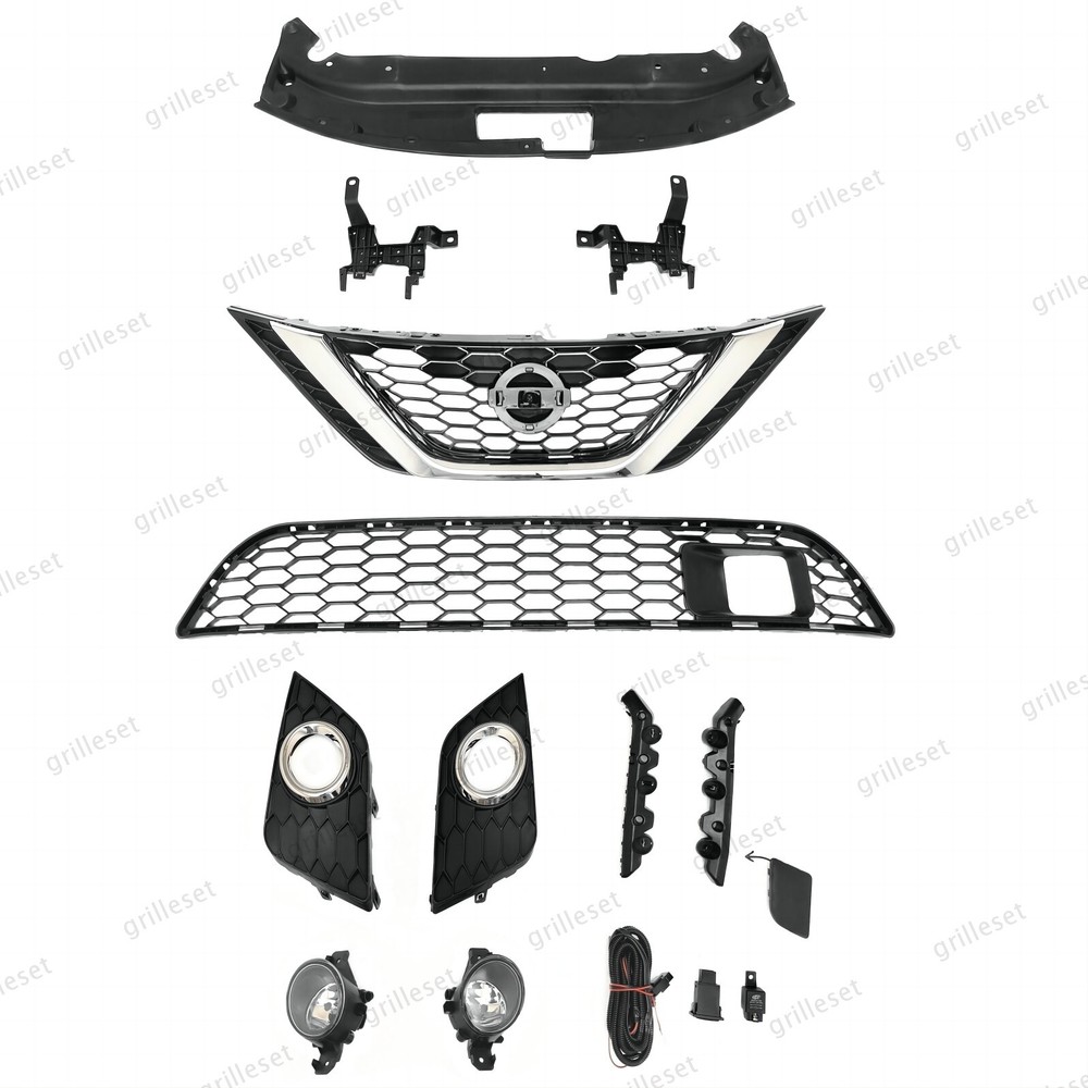 12PC For Sentra 2016-19 Upper Chrome Grille, Lower Mesh & Fog Light Set Bracket