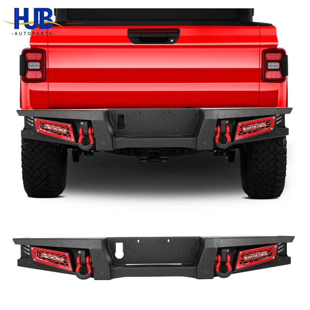 Steel Rear Bumper with LED Lights & D-Rings for 20-22 Jeep Gladiator JT