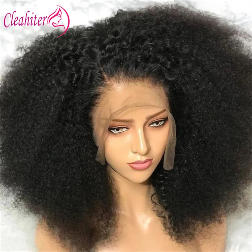 300% Kinky Curly Transparent Lace Wig Pre Plucked Glueless Human Hair