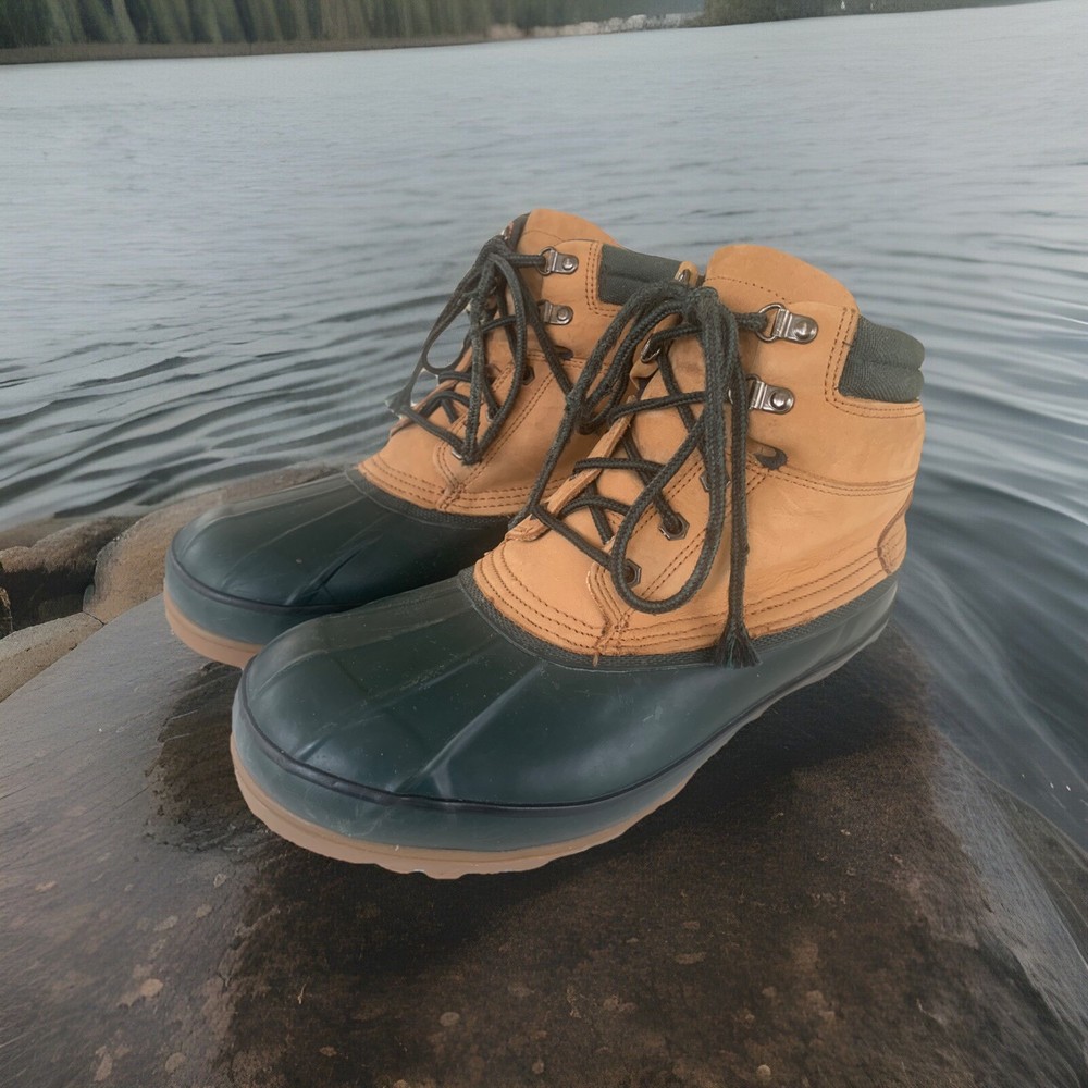LANDS END Thinsulate Duck Boots Mens 11 EEE Ankle Height Leather & Rubber Snow