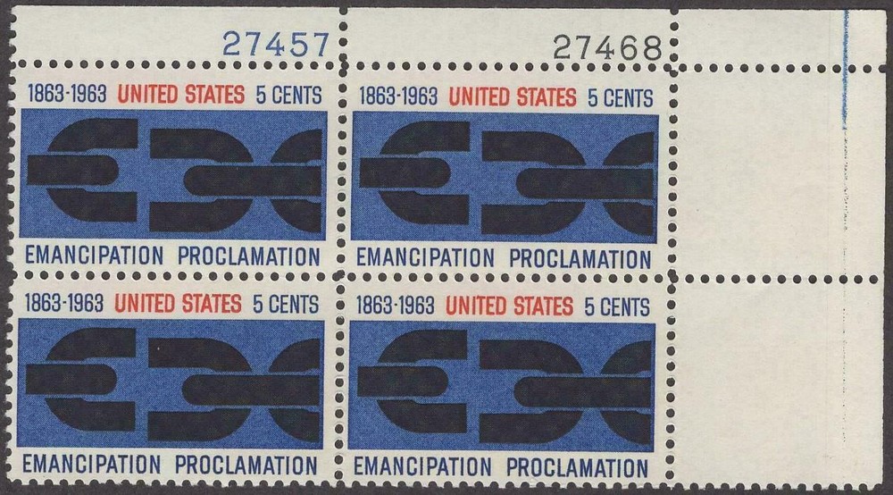 Scott Sc # 1233 Emancipation 1963 Plate Block 5 Cents Stamps MNH