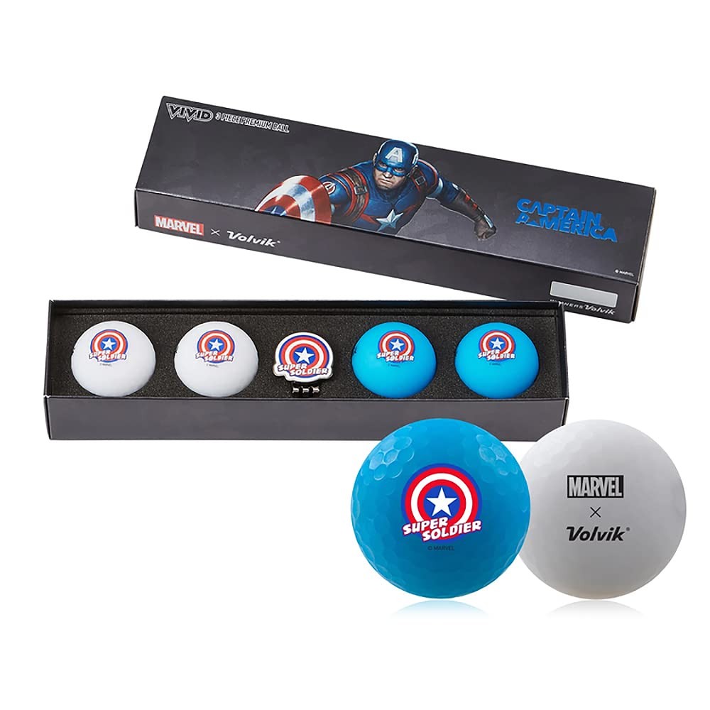 Volvic Marvel Captain America Golf Ball Marker Gift Pack with 4 Balls