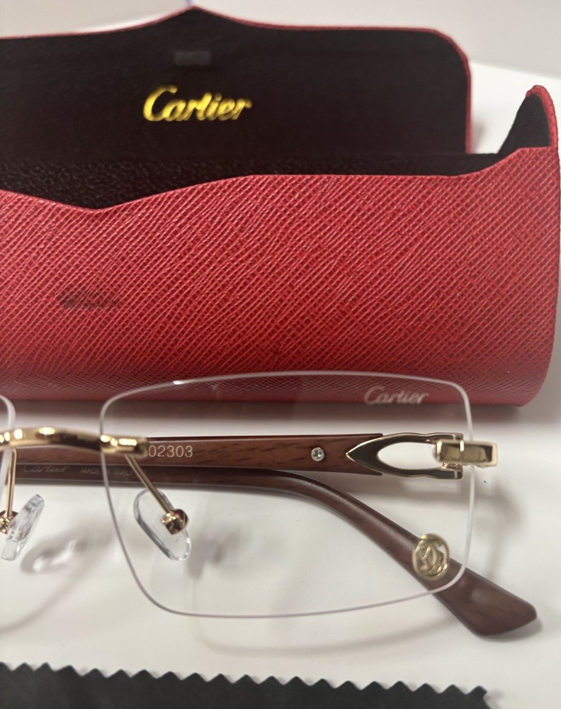 Cartier Rimless Unisex Sunglasses Gold Frame Clear Lenses Free Shipping