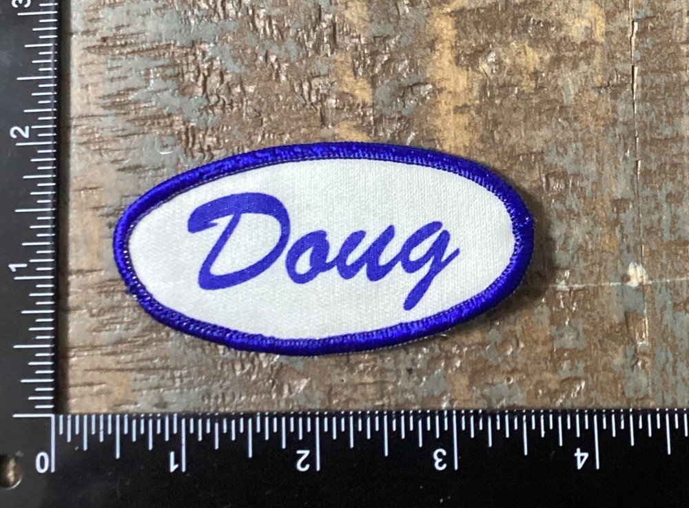 Vintage DOUG Name Tag Work Shirt Job Uniform Printed Iron-On Patch Blue