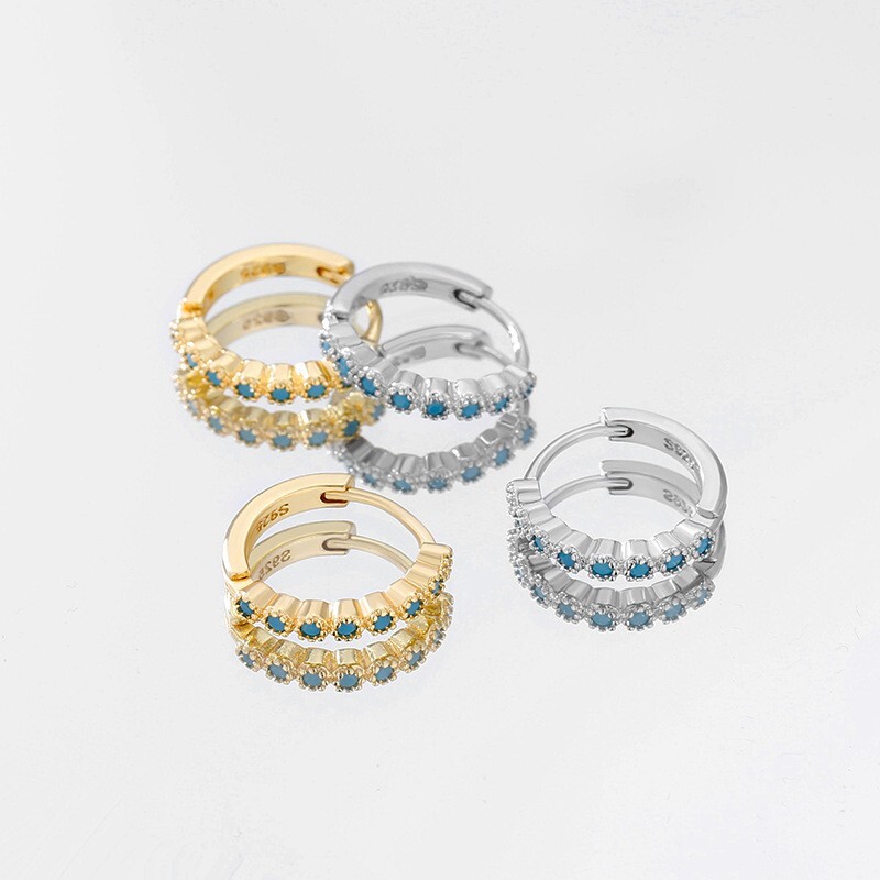 925 Silver Gold Plated Turquoise Huggie Hoop Earrings for Women 12mm TH6