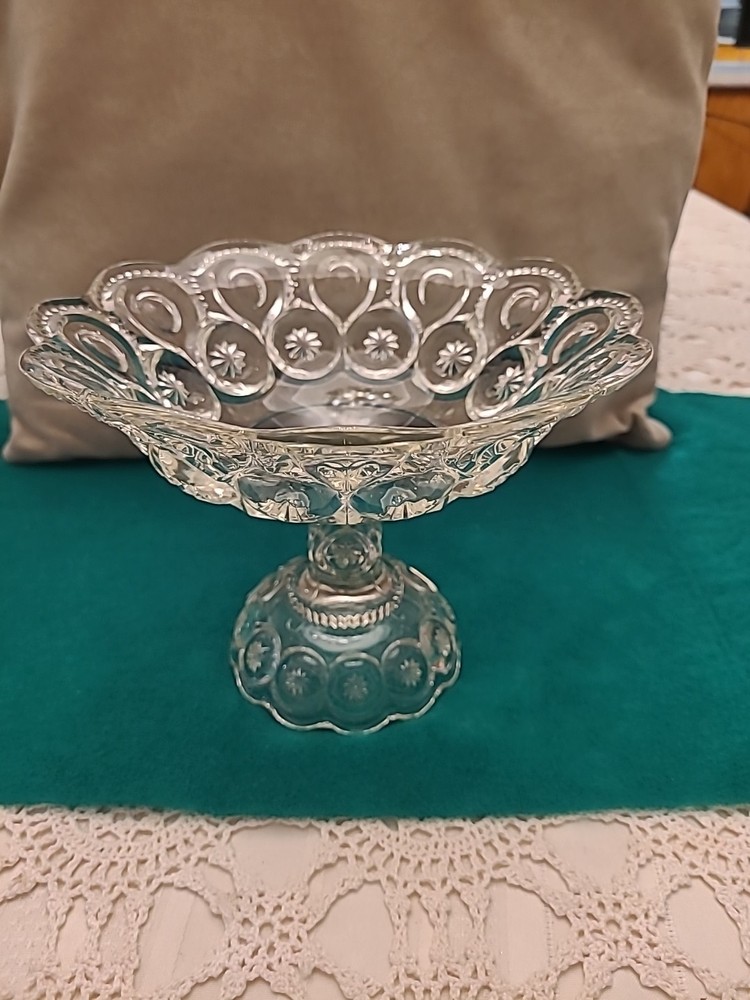 Vintage LE Smith Moon & Stars Clear Pressed Glass Pedestal Candy Compote Dish