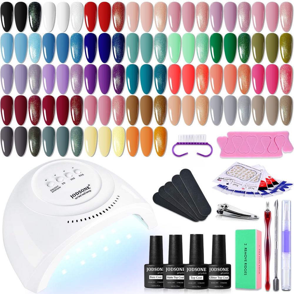 36-Piece Gel Nail Polish Kit with UV Light - Black, White, Nude & Blue Shades  
