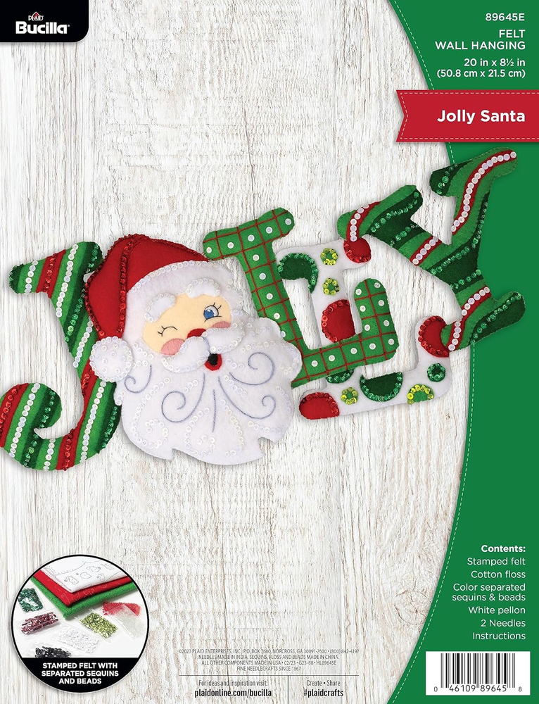 Felt Applique Wall Hanging Kit, Jolly Santa, Perfect for Holiday DIY Arts and Cr