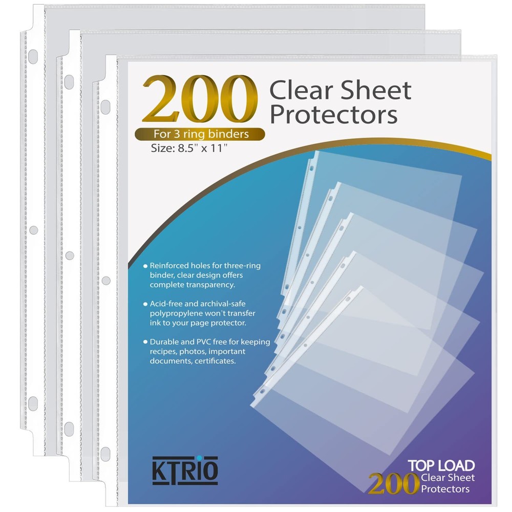 KTRIO Sheet Protectors 8.5 x 11 inch Clear Page Protectors for 3 Ring Binder,...