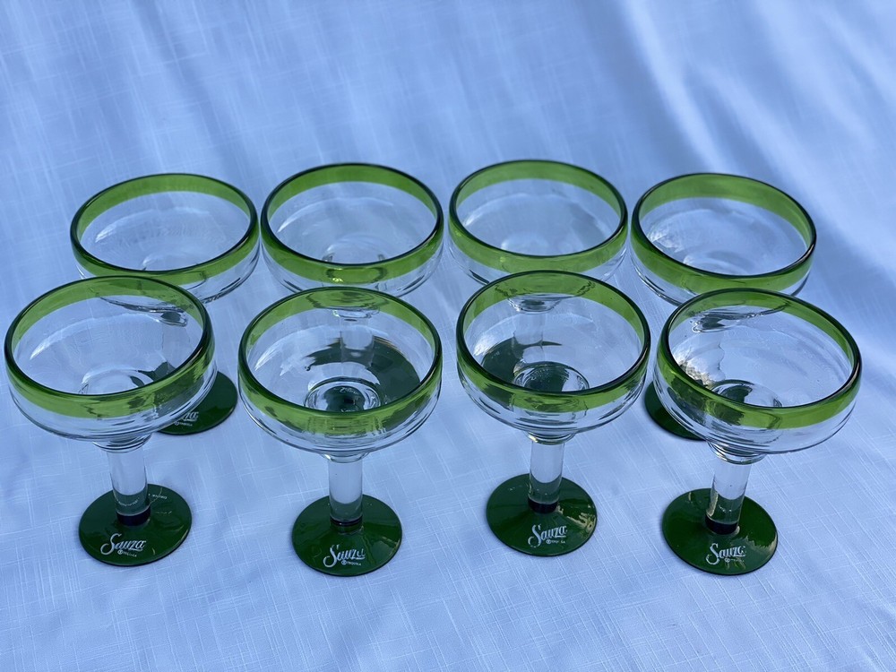 Sauza Margarita Festive Green Base Rim Tequila Drink Smart Glasses Set of 8